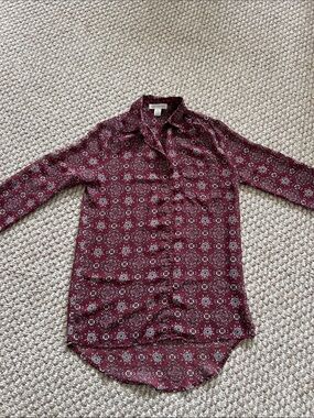Band Of Gypsies Long Sleeve Burgundy Printed Button Down Shirt